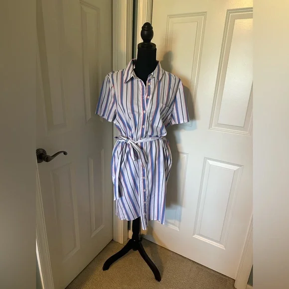 NWT J. Crew Factory Short Sleeved Striped Shirt Dress with pockets! - Picture 2 of 6